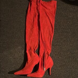 Vibrant Red Stiletto Over-the-Knee Boots